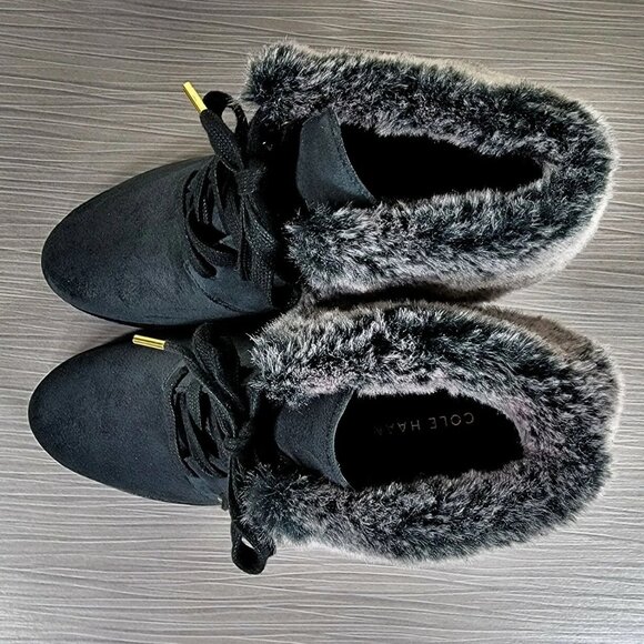 Cole Haan Coralie Wedge Bootie, Black Waterproof Suede, Womens Size 8 & 10 B - Picture 9 of 10